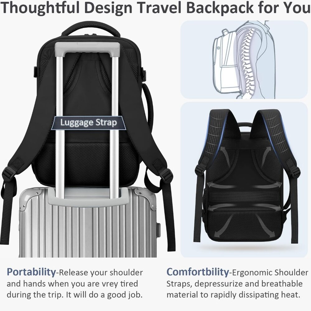 Travel Backpack for Women Men Carry on Flight Approved Lightweight 15.6 Inch Lap - Picture 6 of 6